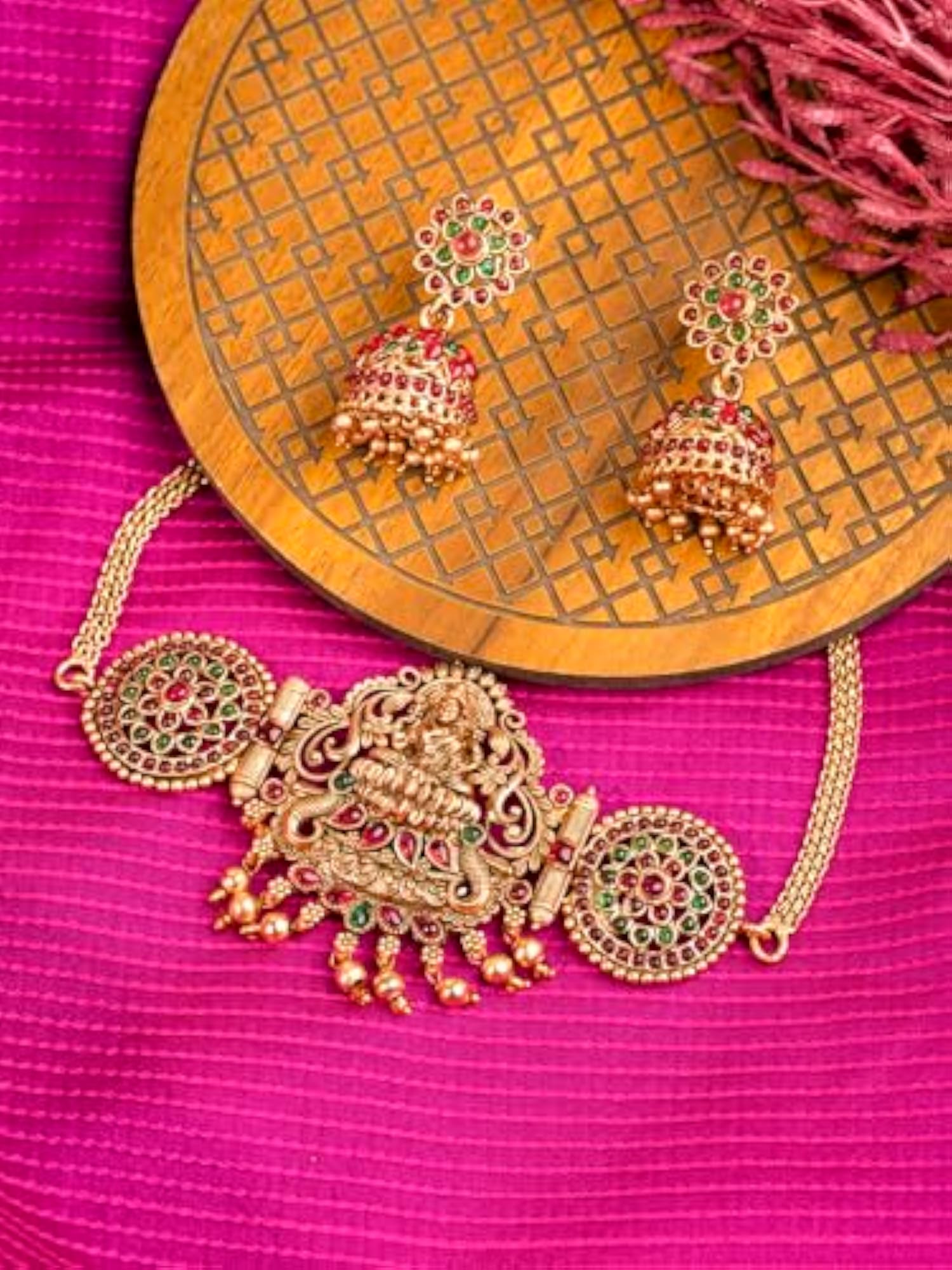 Real Kemp Gold Plated Goddess Lakshmi Choker Set